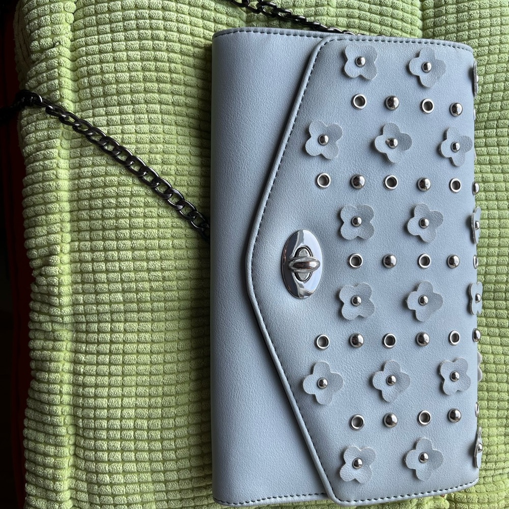 Catherine Malandrino Light Blue Floral Studded Crossbody Bag